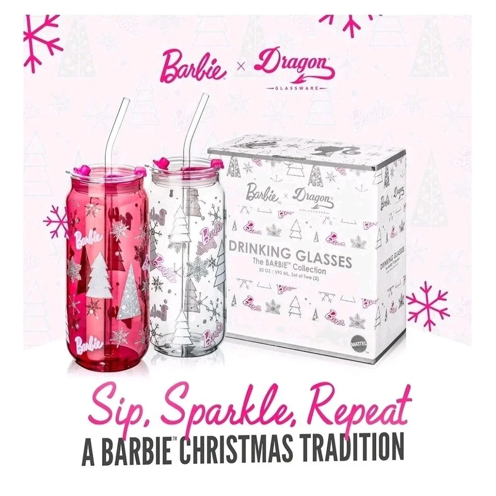 Barbie Christmas Drinking Glasses Set of 2 – 20oz Tumblers Dragon‎ Glassware